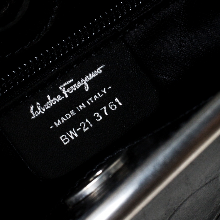 Pre Owned Salvatore Ferragamo Black Croc Embossed Frame Bag