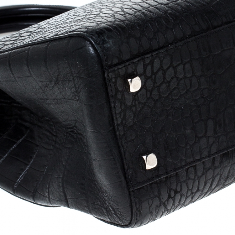 Pre Owned Salvatore Ferragamo Black Croc Embossed Frame Bag
