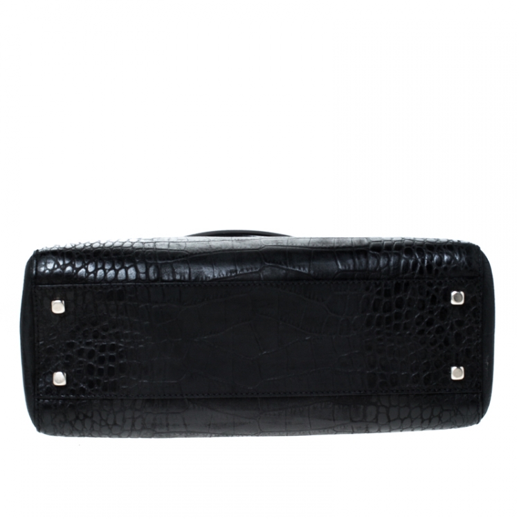 Pre Owned Salvatore Ferragamo Black Croc Embossed Frame Bag