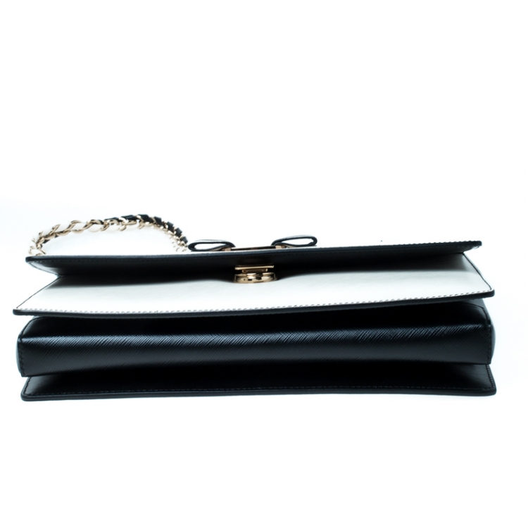 Pre Owned Salvatore Ferragamo Black/White Leather Ginny Shoulder Bag