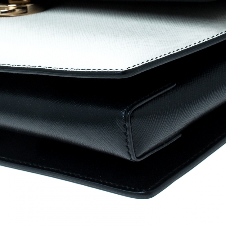 Pre Owned Salvatore Ferragamo Black/White Leather Ginny Shoulder Bag