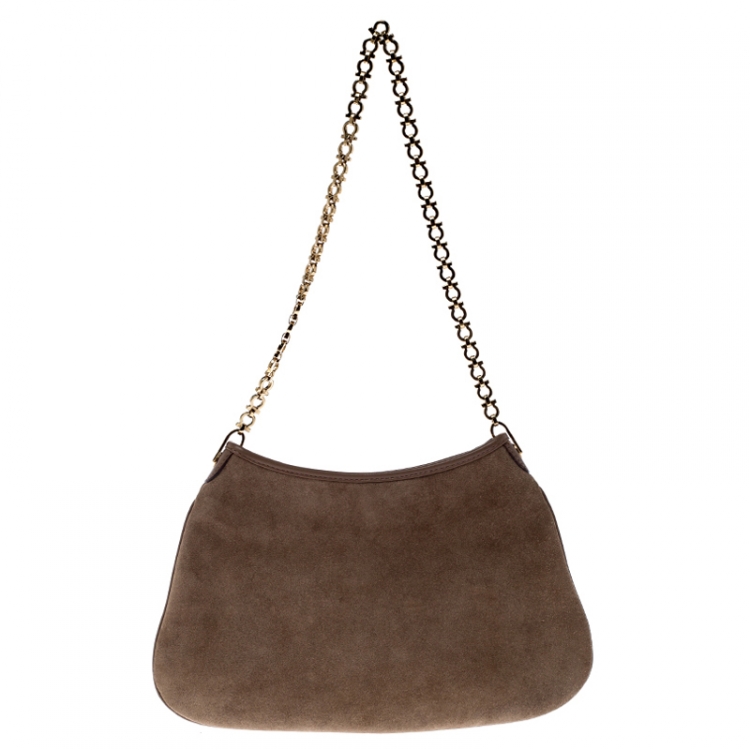 Pre Owned Salvatore Ferragamo Beige Nubuck Leather Shoulder Bag