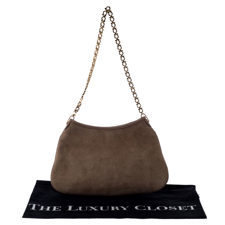 Pre Owned Salvatore Ferragamo Beige Nubuck Leather Shoulder Bag