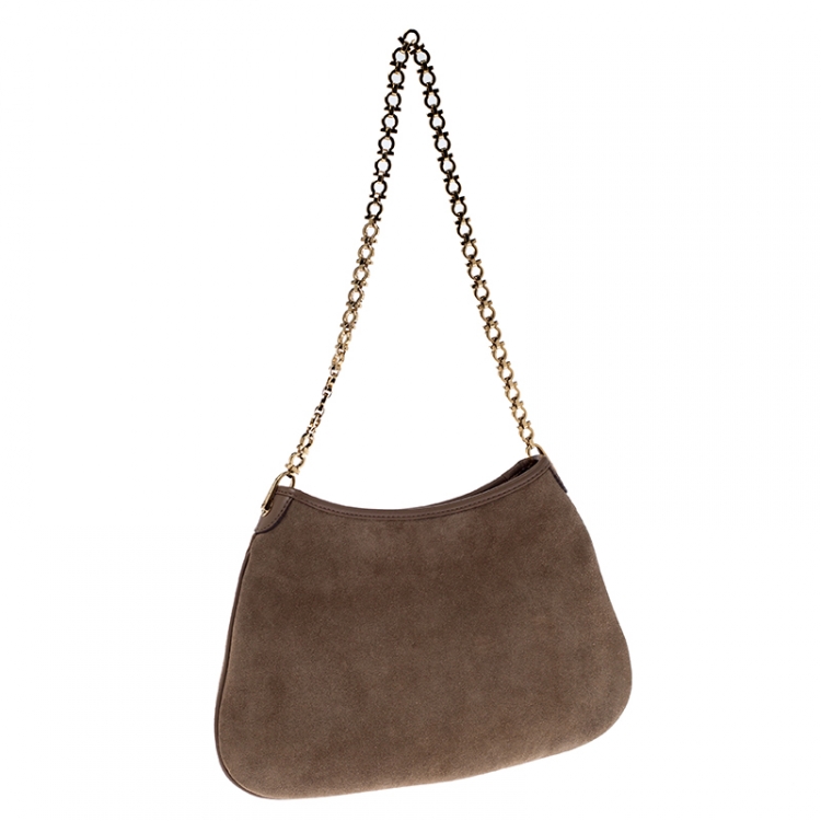 Pre Owned Salvatore Ferragamo Beige Nubuck Leather Shoulder Bag