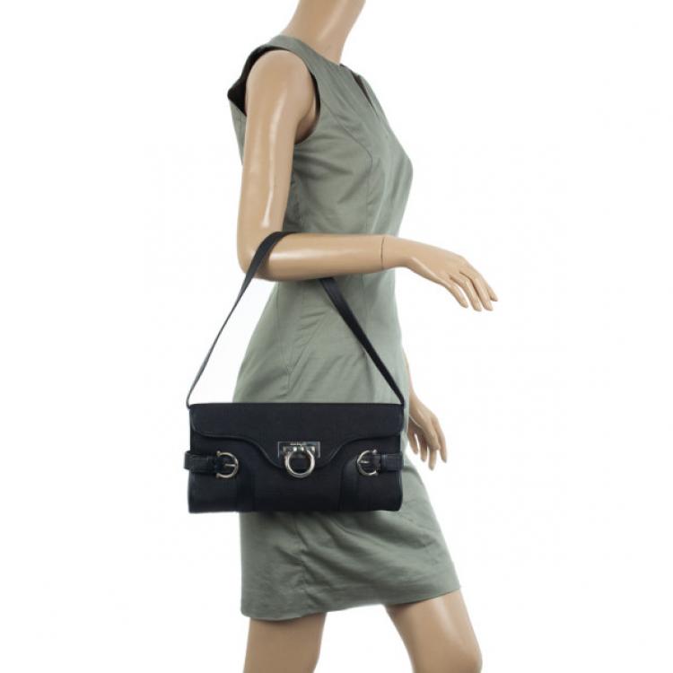 Pre Owned Salvatore Ferragamo Black Logo Flap Satchel