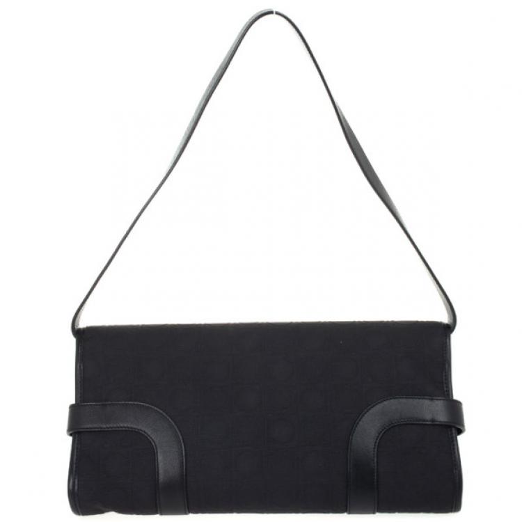 Pre Owned Salvatore Ferragamo Black Logo Flap Satchel
