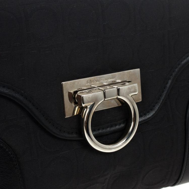 Pre Owned Salvatore Ferragamo Black Logo Flap Satchel