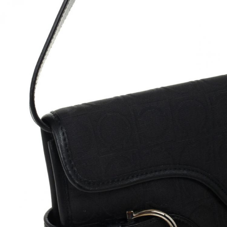 Pre Owned Salvatore Ferragamo Black Logo Flap Satchel