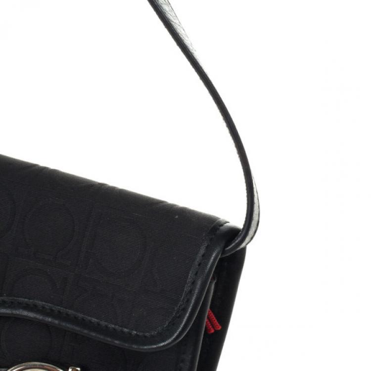 Pre Owned Salvatore Ferragamo Black Logo Flap Satchel