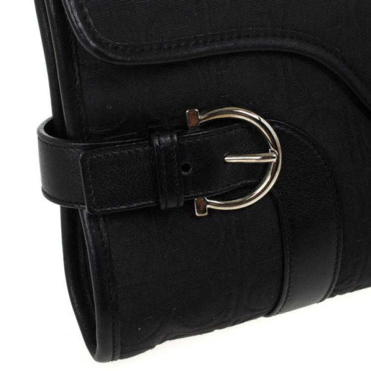 Pre Owned Salvatore Ferragamo Black Logo Flap Satchel
