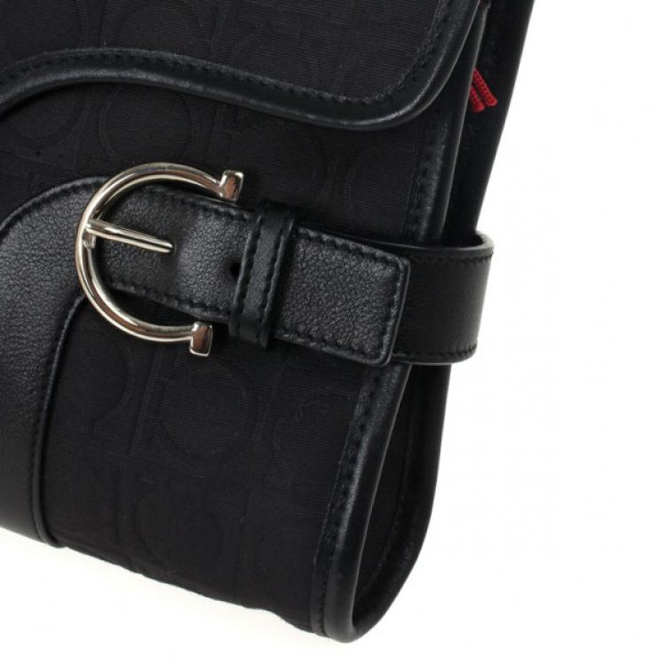Pre Owned Salvatore Ferragamo Black Logo Flap Satchel