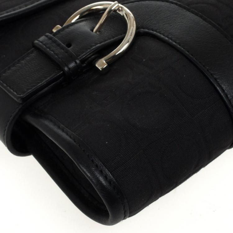Pre Owned Salvatore Ferragamo Black Logo Flap Satchel