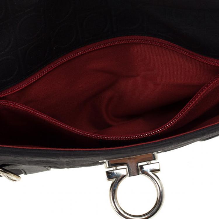 Pre Owned Salvatore Ferragamo Black Logo Flap Satchel
