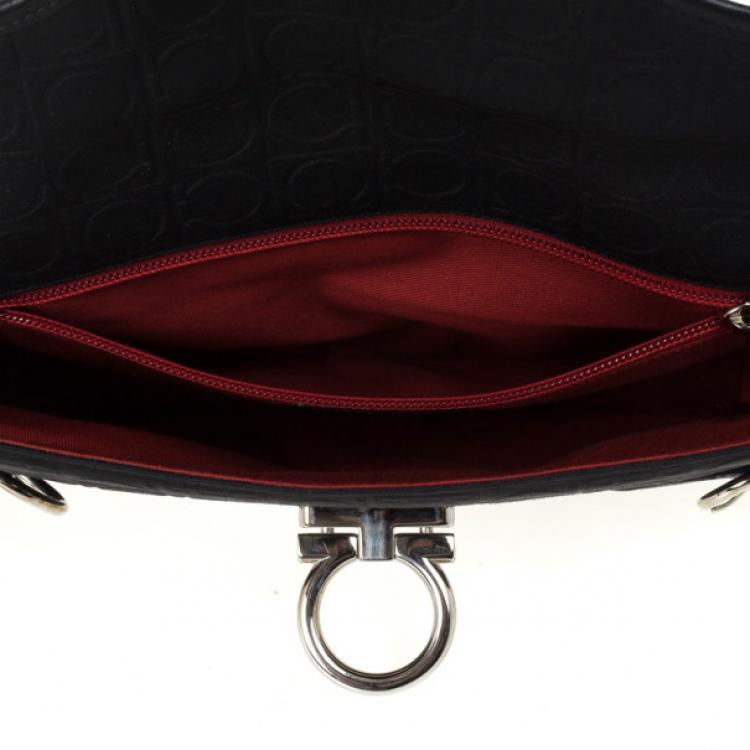 Pre Owned Salvatore Ferragamo Black Logo Flap Satchel