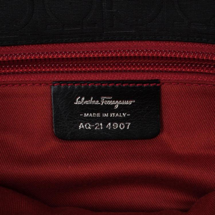 Pre Owned Salvatore Ferragamo Black Logo Flap Satchel