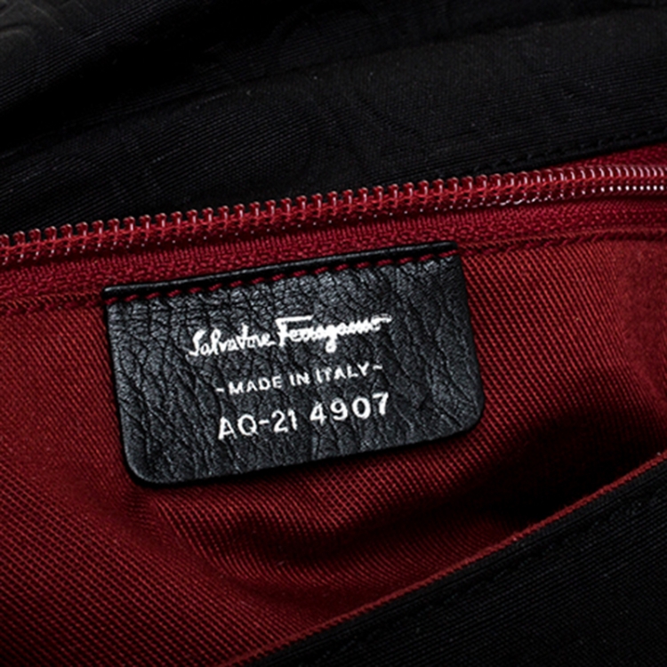 Pre Owned Salvatore Ferragamo Black Monogram Fabric and Leather Shoulder Bag 