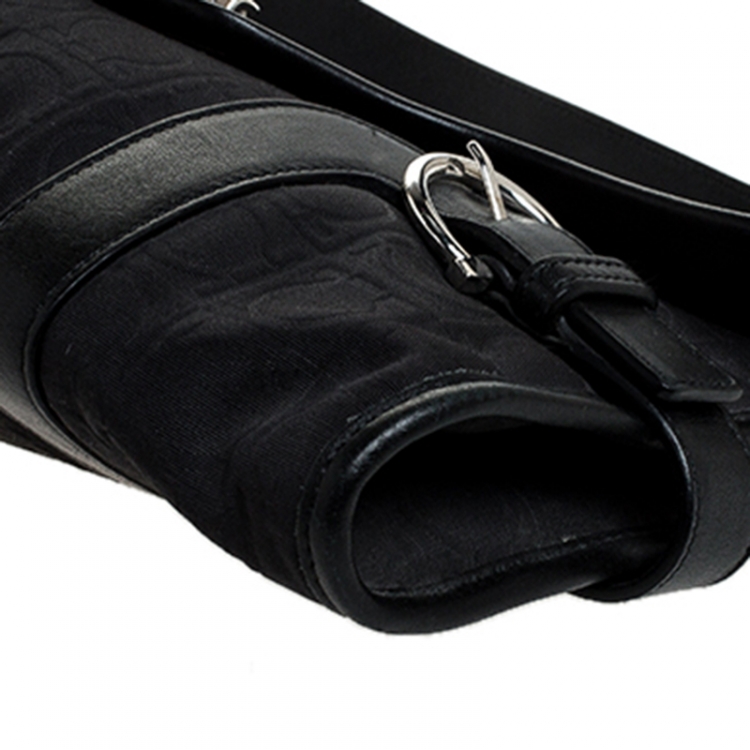 Pre Owned Salvatore Ferragamo Black Monogram Fabric and Leather Shoulder Bag 