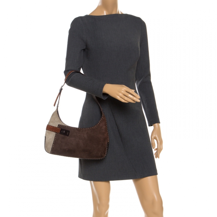 Pre Owned Salvatore Ferragamo Multicolor Suede and Leather Shoulder Bag