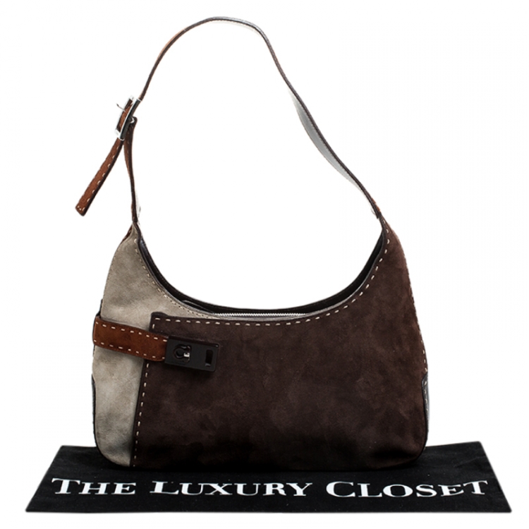 Pre Owned Salvatore Ferragamo Multicolor Suede and Leather Shoulder Bag