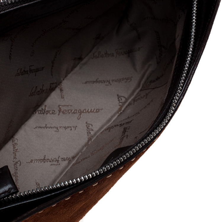 Pre Owned Salvatore Ferragamo Multicolor Suede and Leather Shoulder Bag