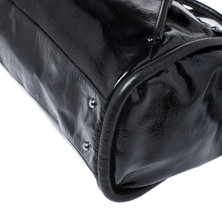 Pre Owned Salvatore Ferragamo Black Patent Leather Tassel Tote