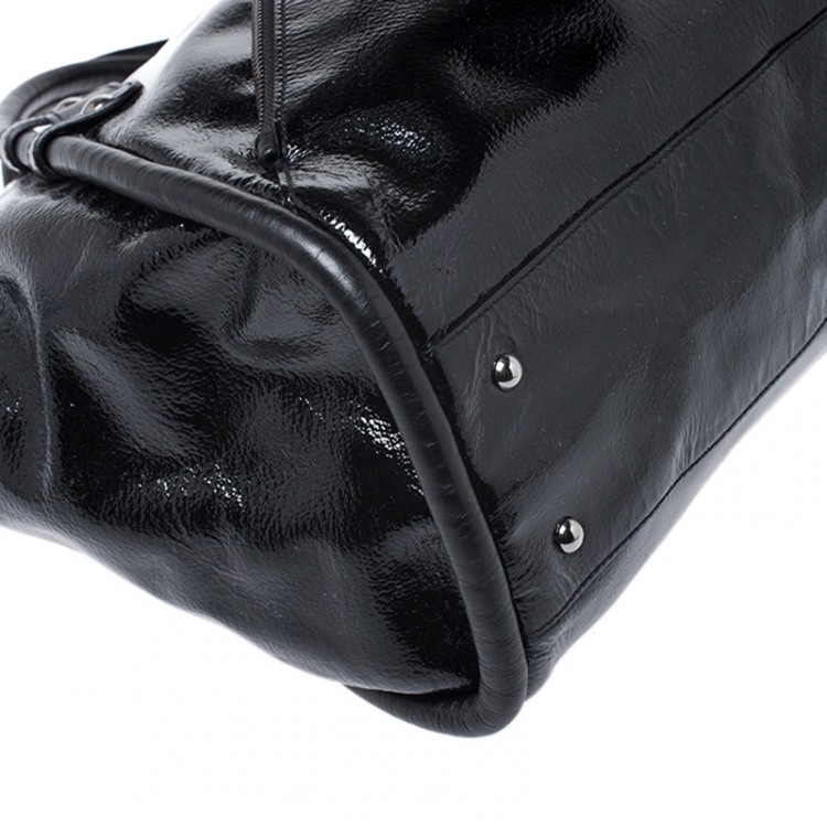 Pre Owned Salvatore Ferragamo Black Patent Leather Tassel Tote
