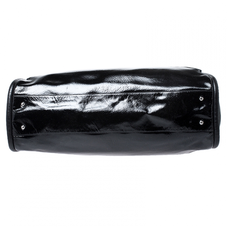 Pre Owned Salvatore Ferragamo Black Patent Leather Tassel Tote