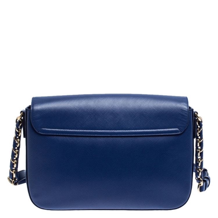 Pre Owned Salvatore Ferragamo Blue Leather Double Gancio Shoulder Bag 