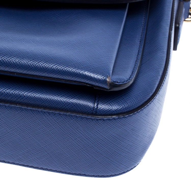 Pre Owned Salvatore Ferragamo Blue Leather Double Gancio Shoulder Bag 