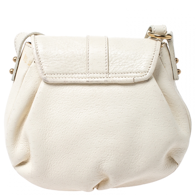 Pre Owned Salvatore Ferragamo Off White Leather Gancio Flap Crossbody Bag