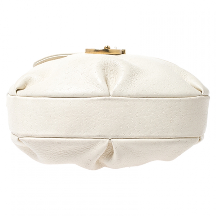 Pre Owned Salvatore Ferragamo Off White Leather Gancio Flap Crossbody Bag