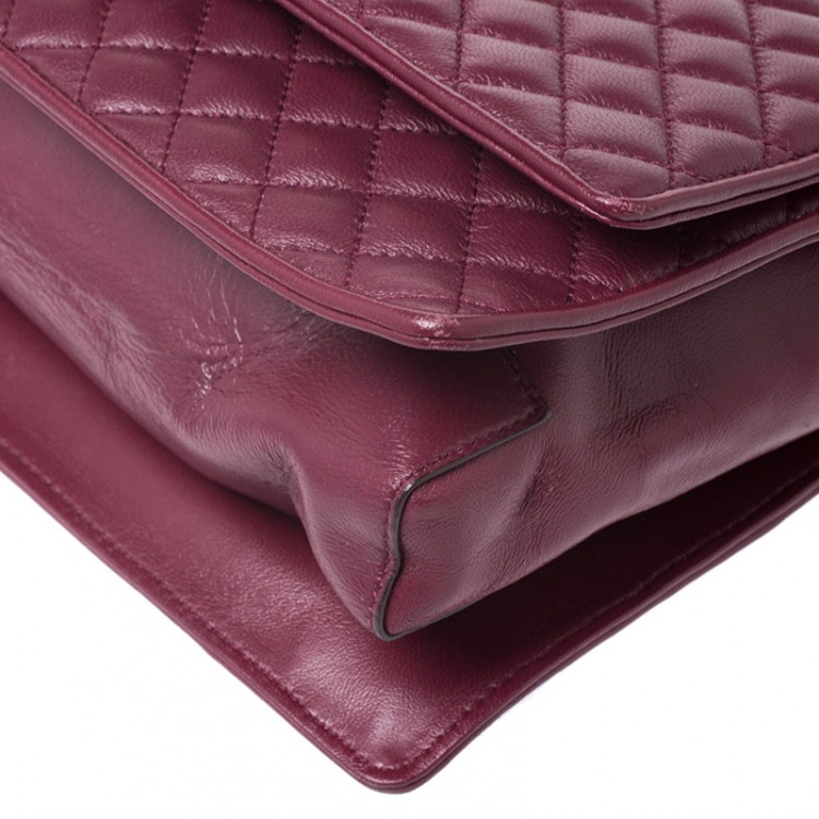 Pre Owned Salvatore Ferragamo Burgundy Micro Quilted Vara Chain Shoulder Bag
