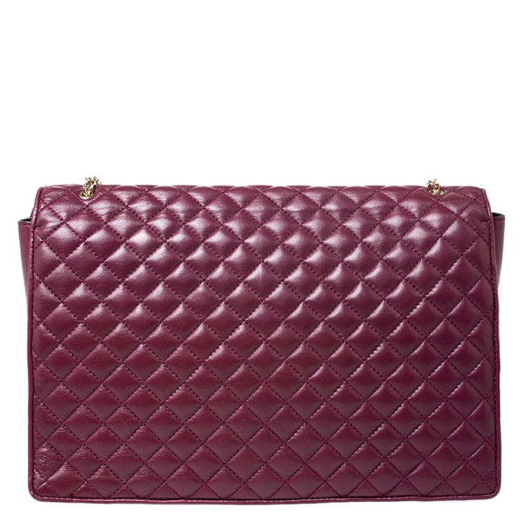 Pre Owned Salvatore Ferragamo Burgundy Micro Quilted Vara Chain Shoulder Bag