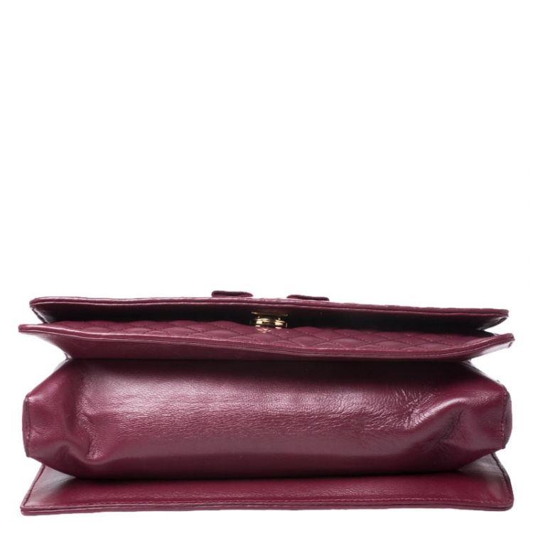 Pre Owned Salvatore Ferragamo Burgundy Micro Quilted Vara Chain Shoulder Bag