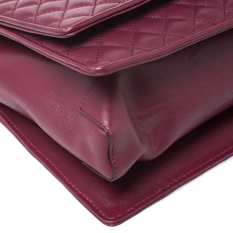 Pre Owned Salvatore Ferragamo Burgundy Micro Quilted Vara Chain Shoulder Bag