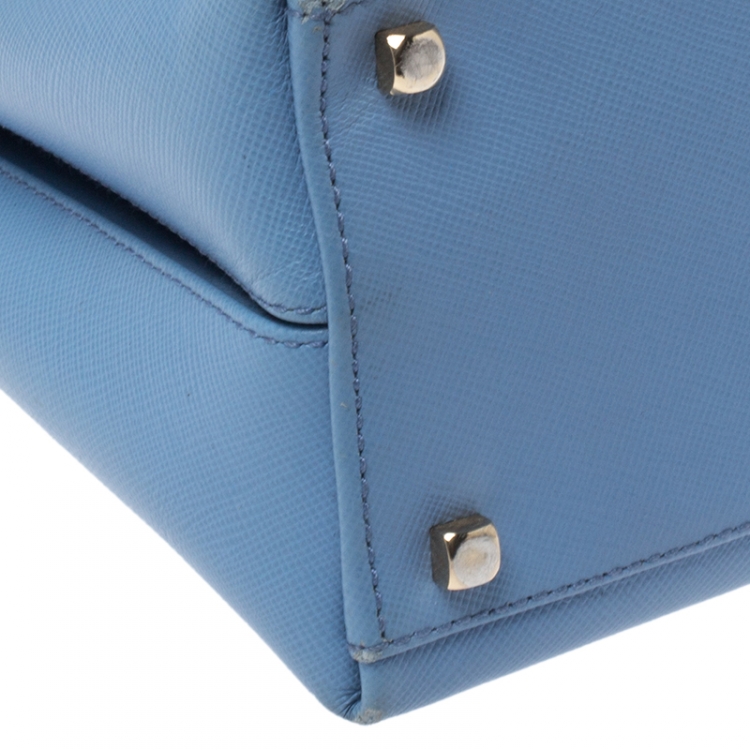 Pre Owned Salvatore Ferragamo Light Blue Leather Kelly Top Handle Bag