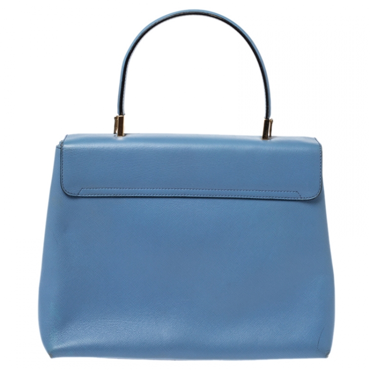 Pre Owned Salvatore Ferragamo Light Blue Leather Kelly Top Handle Bag