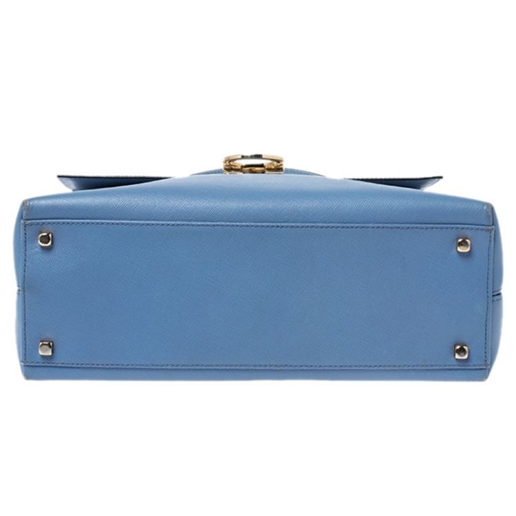 Pre Owned Salvatore Ferragamo Light Blue Leather Kelly Top Handle Bag