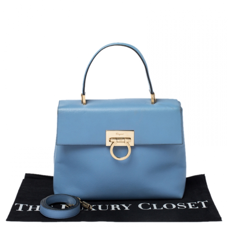 Pre Owned Salvatore Ferragamo Light Blue Leather Kelly Top Handle Bag