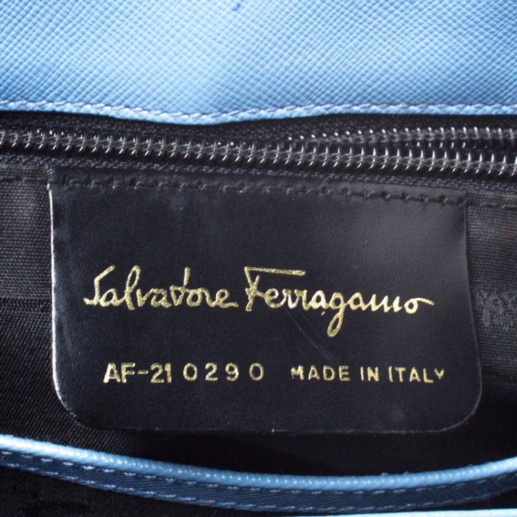 Pre Owned Salvatore Ferragamo Light Blue Leather Kelly Top Handle Bag