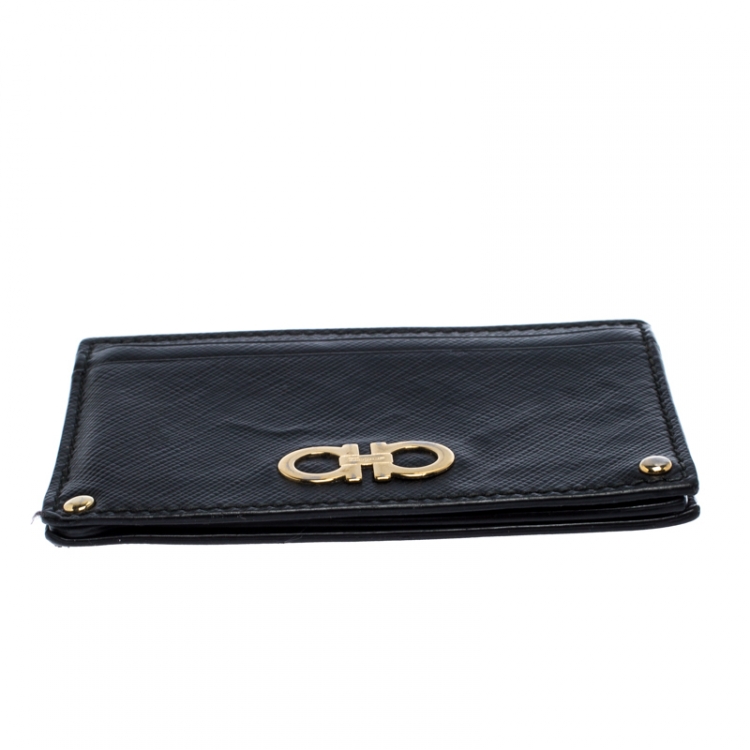 Pre Owned Salvatore Ferragamo Black Leather Gancini Card Holder