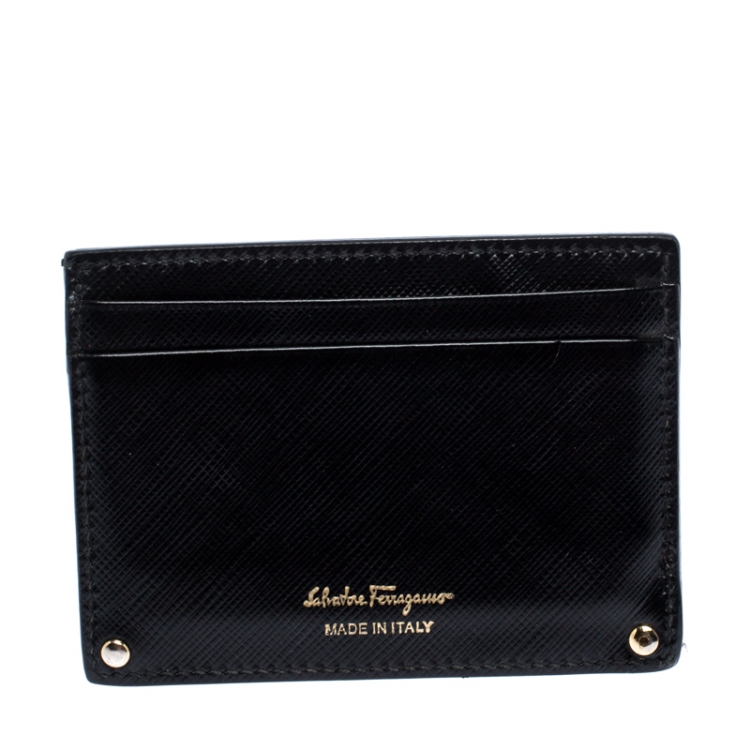 Pre Owned Salvatore Ferragamo Black Leather Gancini Card Holder