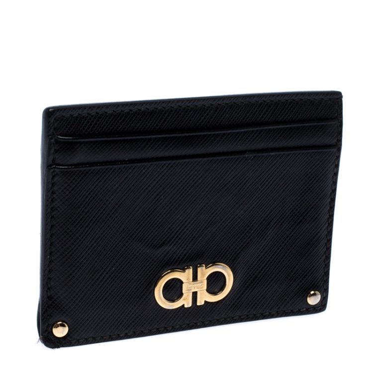 Pre Owned Salvatore Ferragamo Black Leather Gancini Card Holder