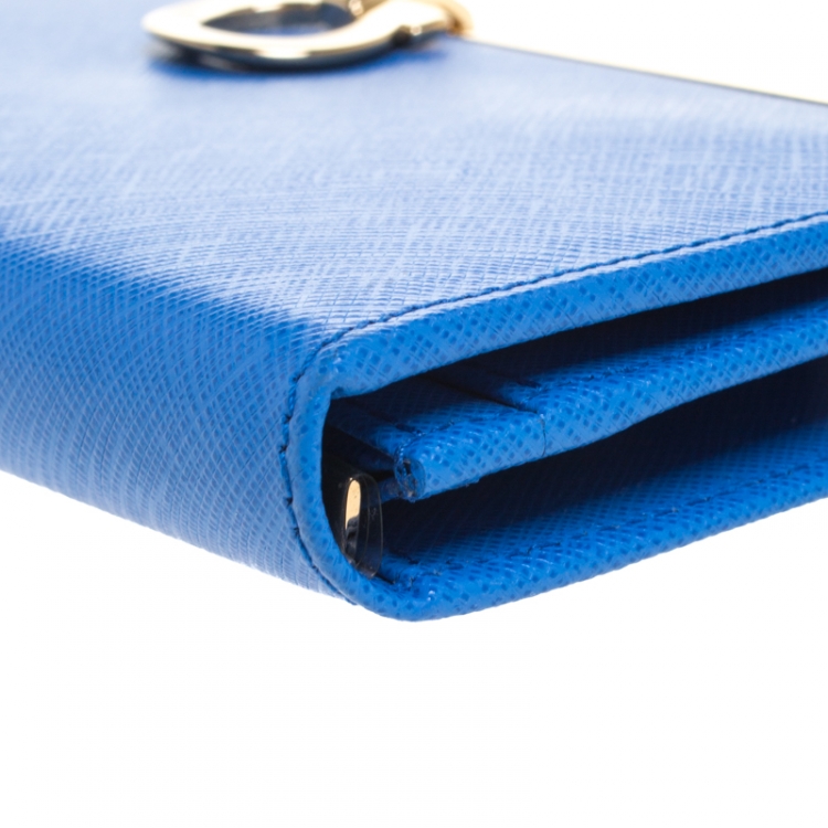 Pre Owned Salvatore Ferragamo Blue Leather Gancio Clasp Continental Wallet