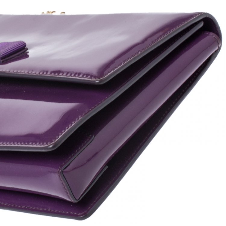 Pre Owned Salvatore Ferragamo Purple Patent Leather Miss Vara Shoulder Bag