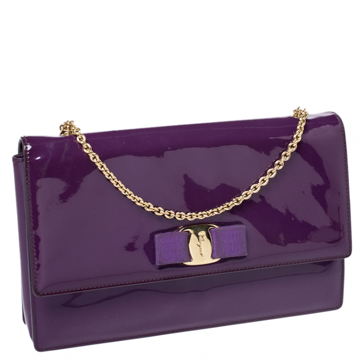 Pre Owned Salvatore Ferragamo Purple Patent Leather Miss Vara Shoulder Bag