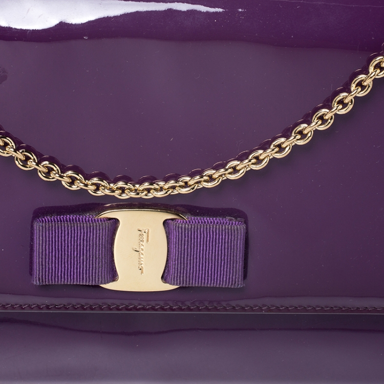Pre Owned Salvatore Ferragamo Purple Patent Leather Miss Vara Shoulder Bag