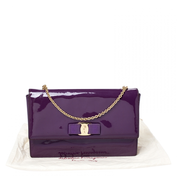 Pre Owned Salvatore Ferragamo Purple Patent Leather Miss Vara Shoulder Bag