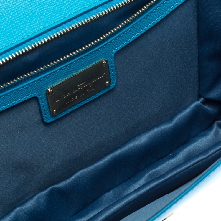 Pre Owned Salvatore Ferragamo Light Blue Leather Ginny Shoulder Bag