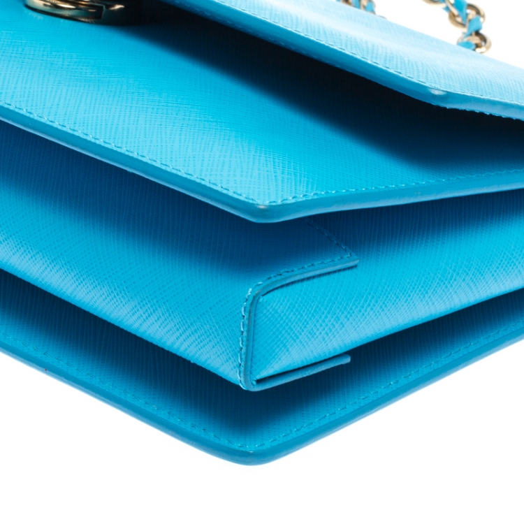 Pre Owned Salvatore Ferragamo Light Blue Leather Ginny Shoulder Bag